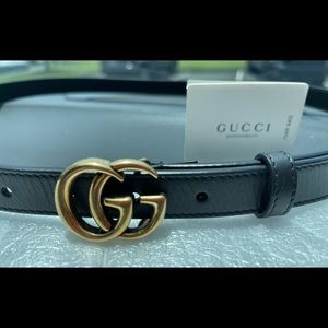 Gucci GG Thin Black Belt Marmont Gold Hardware 100